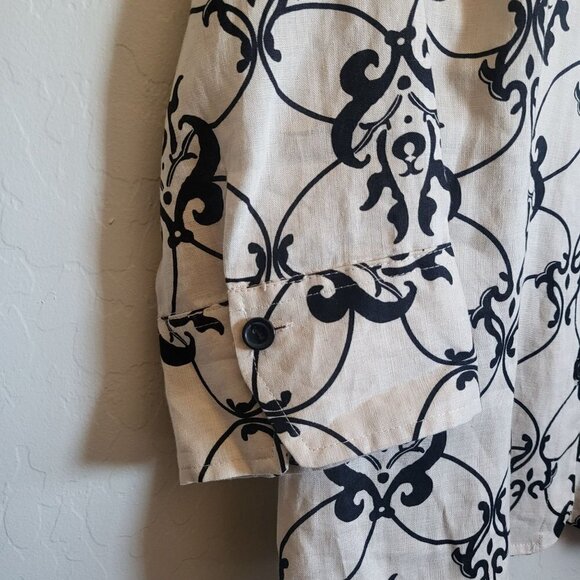 David Brooks 100% Linen Button Front Top Sz Women's 1X Beige 3/4 Sleeve Collared - Picture 7 of 9